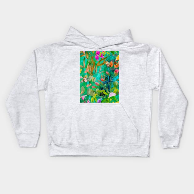 Cool tropical floral leaves botanical illustration, tropical plants,leaves and flowers, aqua turquoise leaves pattern Kids Hoodie by Zeinab taha